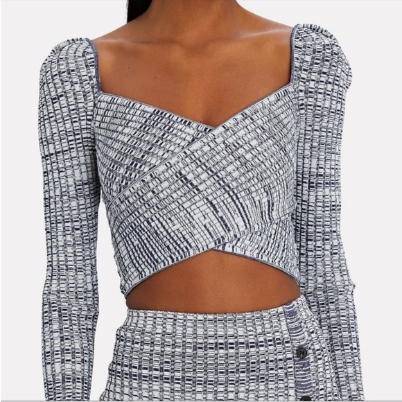 Self-Portrait Ribbed Knit Cropped Top Crossover Ribbed - Picture 1 of 7